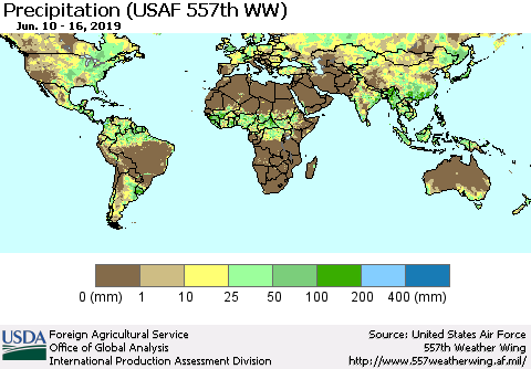 World Precipitation (USAF 557th WW) Thematic Map For 6/10/2019 - 6/16/2019