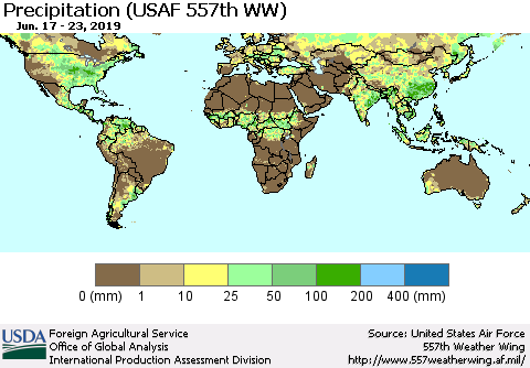 World Precipitation (USAF 557th WW) Thematic Map For 6/17/2019 - 6/23/2019