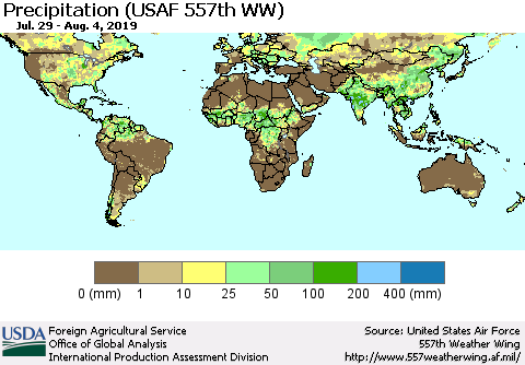 World Precipitation (USAF 557th WW) Thematic Map For 7/29/2019 - 8/4/2019