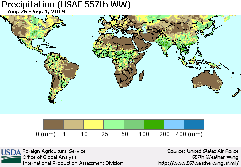 World Precipitation (USAF 557th WW) Thematic Map For 8/26/2019 - 9/1/2019