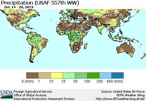 World Precipitation (USAF 557th WW) Thematic Map For 10/14/2019 - 10/20/2019