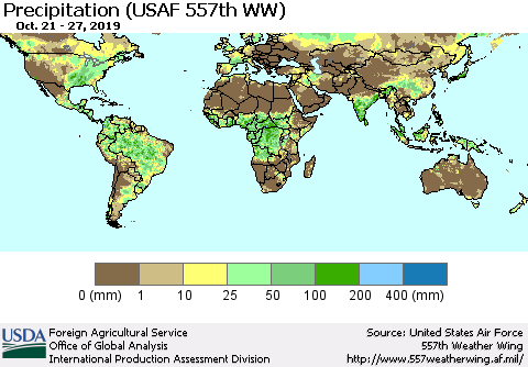 World Precipitation (USAF 557th WW) Thematic Map For 10/21/2019 - 10/27/2019