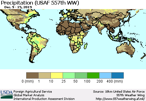 World Precipitation (USAF 557th WW) Thematic Map For 12/9/2019 - 12/15/2019