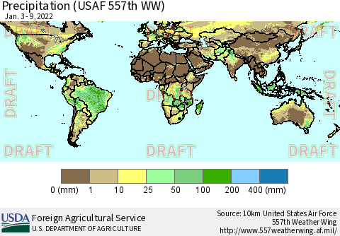 World Precipitation (USAF 557th WW) Thematic Map For 1/3/2022 - 1/9/2022