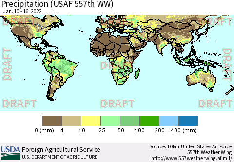 World Precipitation (USAF 557th WW) Thematic Map For 1/10/2022 - 1/16/2022
