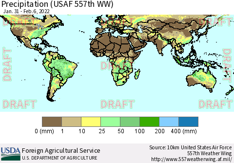 World Precipitation (USAF 557th WW) Thematic Map For 1/31/2022 - 2/6/2022