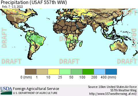 World Precipitation (USAF 557th WW) Thematic Map For 2/7/2022 - 2/13/2022