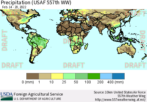 World Precipitation (USAF 557th WW) Thematic Map For 2/14/2022 - 2/20/2022