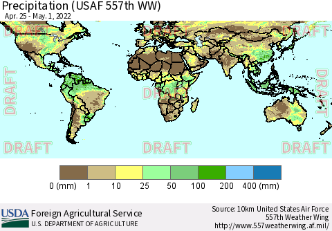 World Precipitation (USAF 557th WW) Thematic Map For 4/25/2022 - 5/1/2022