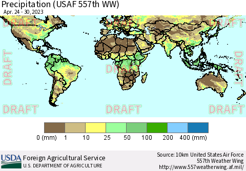 World Precipitation (USAF 557th WW) Thematic Map For 4/24/2023 - 4/30/2023
