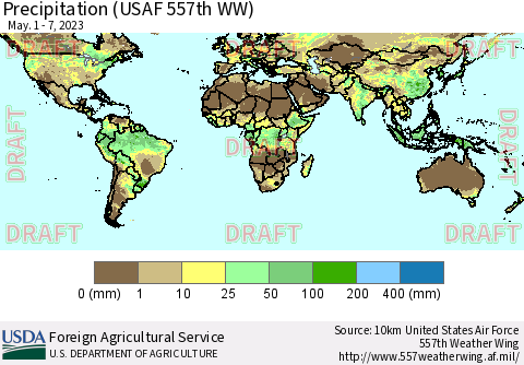 World Precipitation (USAF 557th WW) Thematic Map For 5/1/2023 - 5/7/2023