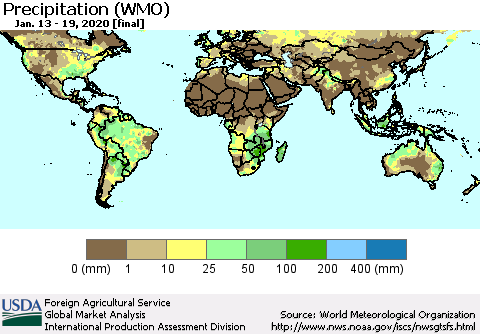 World Precipitation (WMO) Thematic Map For 1/13/2020 - 1/19/2020