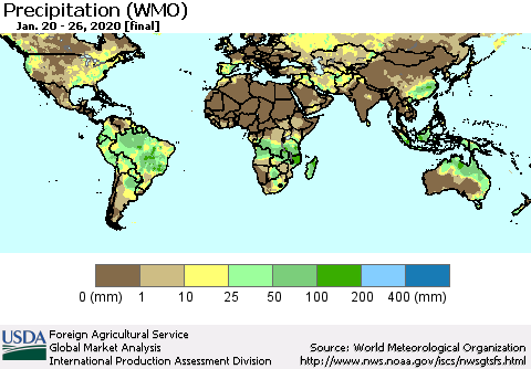 World Precipitation (WMO) Thematic Map For 1/20/2020 - 1/26/2020