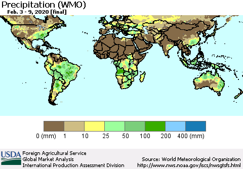 World Precipitation (WMO) Thematic Map For 2/3/2020 - 2/9/2020