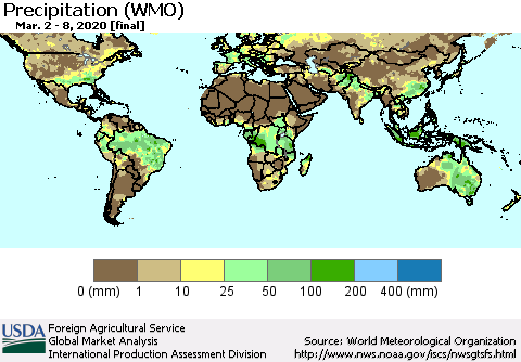 World Precipitation (WMO) Thematic Map For 3/2/2020 - 3/8/2020