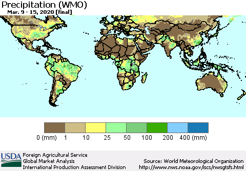 World Precipitation (WMO) Thematic Map For 3/9/2020 - 3/15/2020