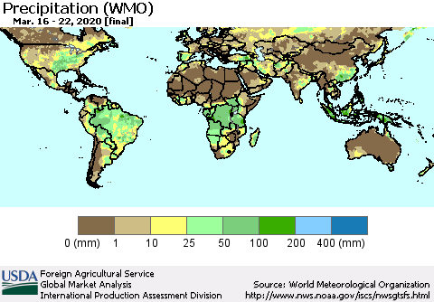 World Precipitation (WMO) Thematic Map For 3/16/2020 - 3/22/2020