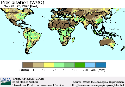 World Precipitation (WMO) Thematic Map For 3/23/2020 - 3/29/2020