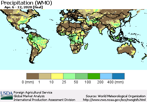 World Precipitation (WMO) Thematic Map For 4/6/2020 - 4/12/2020