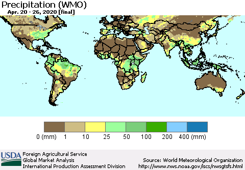 World Precipitation (WMO) Thematic Map For 4/20/2020 - 4/26/2020