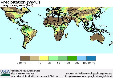 World Precipitation (WMO) Thematic Map For 5/4/2020 - 5/10/2020