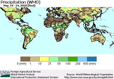 World Precipitation (WMO) Thematic Map For 5/18/2020 - 5/24/2020