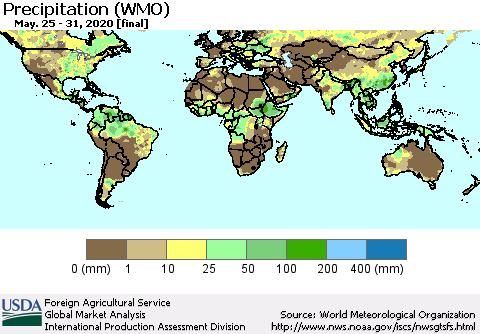 World Precipitation (WMO) Thematic Map For 5/25/2020 - 5/31/2020