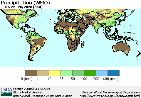 World Precipitation (WMO) Thematic Map For 6/22/2020 - 6/28/2020