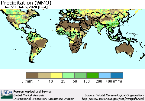 World Precipitation (WMO) Thematic Map For 6/29/2020 - 7/5/2020