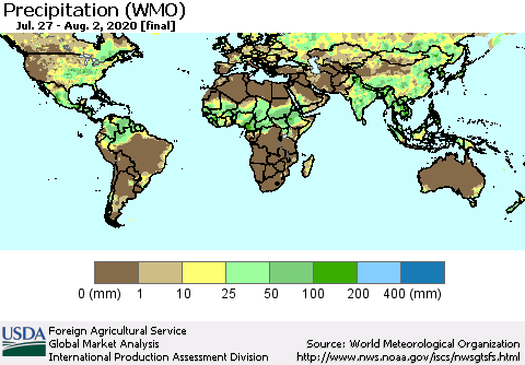 World Precipitation (WMO) Thematic Map For 7/27/2020 - 8/2/2020