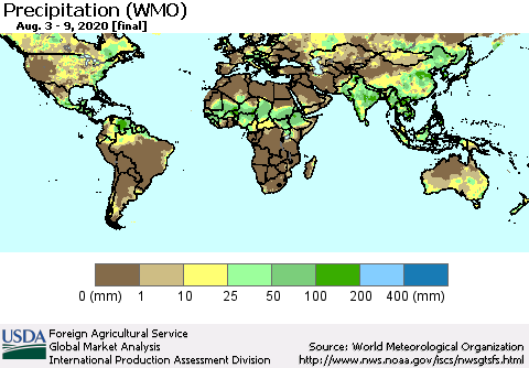 World Precipitation (WMO) Thematic Map For 8/3/2020 - 8/9/2020