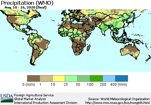 World Precipitation (WMO) Thematic Map For 8/10/2020 - 8/16/2020