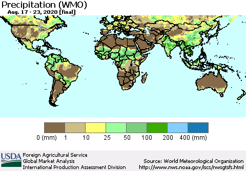 World Precipitation (WMO) Thematic Map For 8/17/2020 - 8/23/2020
