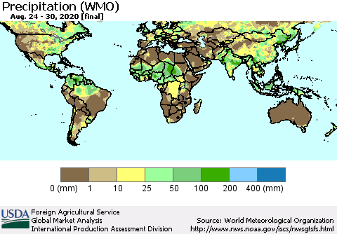 World Precipitation (WMO) Thematic Map For 8/24/2020 - 8/30/2020