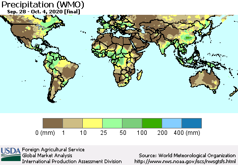 World Precipitation (WMO) Thematic Map For 9/28/2020 - 10/4/2020
