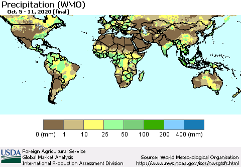World Precipitation (WMO) Thematic Map For 10/5/2020 - 10/11/2020