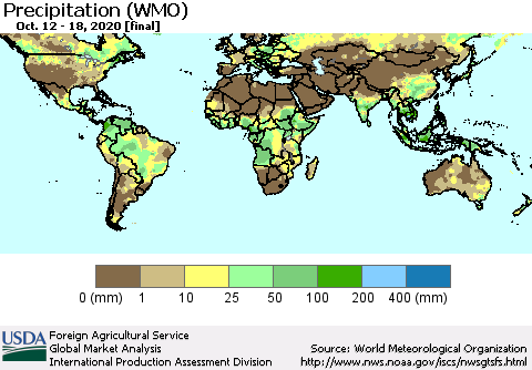 World Precipitation (WMO) Thematic Map For 10/12/2020 - 10/18/2020