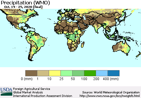 World Precipitation (WMO) Thematic Map For 10/19/2020 - 10/25/2020