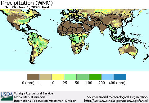 World Precipitation (WMO) Thematic Map For 10/26/2020 - 11/1/2020
