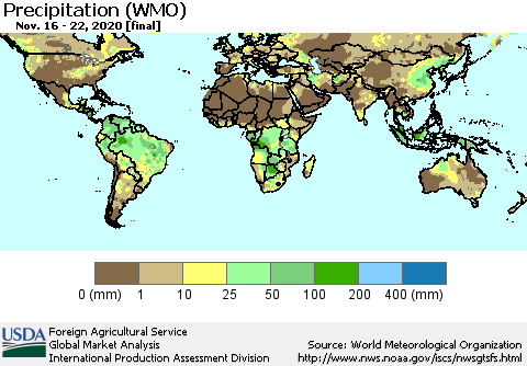 World Precipitation (WMO) Thematic Map For 11/16/2020 - 11/22/2020