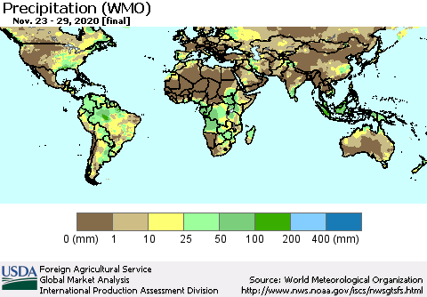 World Precipitation (WMO) Thematic Map For 11/23/2020 - 11/29/2020