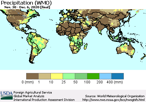 World Precipitation (WMO) Thematic Map For 11/30/2020 - 12/6/2020