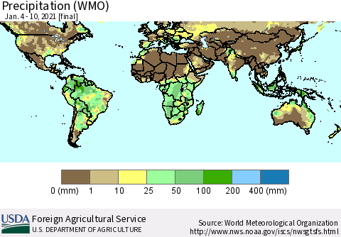 World Precipitation (WMO) Thematic Map For 1/4/2021 - 1/10/2021