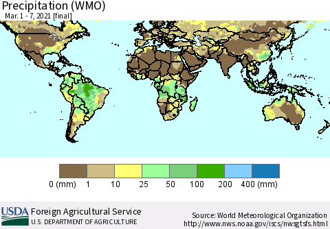 World Precipitation (WMO) Thematic Map For 3/1/2021 - 3/7/2021