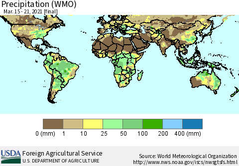 World Precipitation (WMO) Thematic Map For 3/15/2021 - 3/21/2021