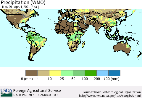 World Precipitation (WMO) Thematic Map For 3/29/2021 - 4/4/2021