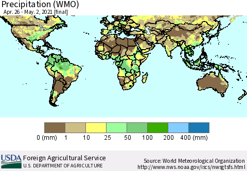 World Precipitation (WMO) Thematic Map For 4/26/2021 - 5/2/2021