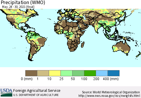 World Precipitation (WMO) Thematic Map For 5/24/2021 - 5/30/2021