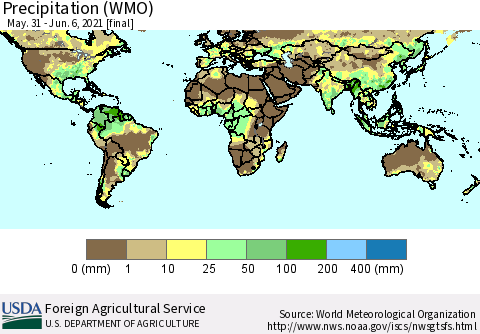 World Precipitation (WMO) Thematic Map For 5/31/2021 - 6/6/2021