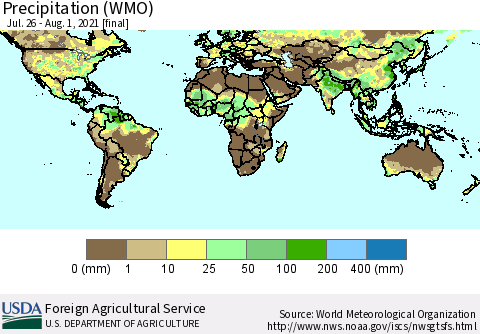 World Precipitation (WMO) Thematic Map For 7/26/2021 - 8/1/2021